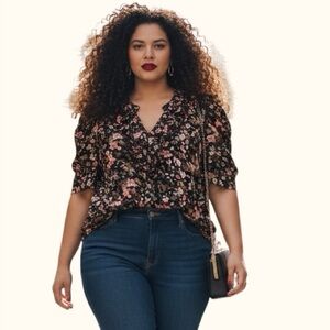 Vintage Tradition Floral Ruffle Blouse Size 20 Watercolor Print Button Front